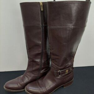 Tommy Hilfiger Women's Tall Brown Leather Riding Boots Size 10M TWITINA2 Zipper